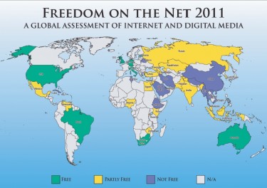  A map representing internet freedom, from Freedom House's report 